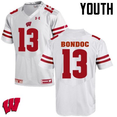 Youth Wisconsin Badgers NCAA #13 Evan Bondoc White Authentic Under Armour Stitched College Football Jersey XF31U48UP